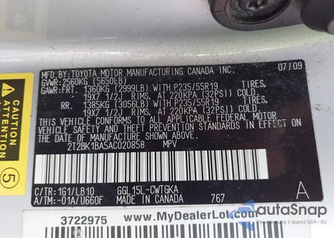 2010 Lexus Rx 350 from USA, damaged, VIN 2T2BK1BA5AC020858